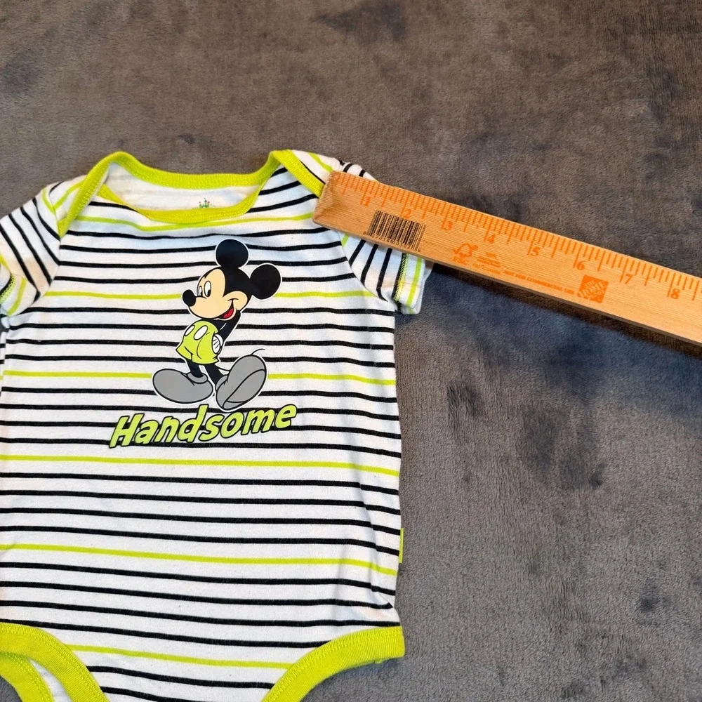Disney Mickey Mouse Bodysuit Kids‎ 6-9 Months White Striped Handsome Graphic
